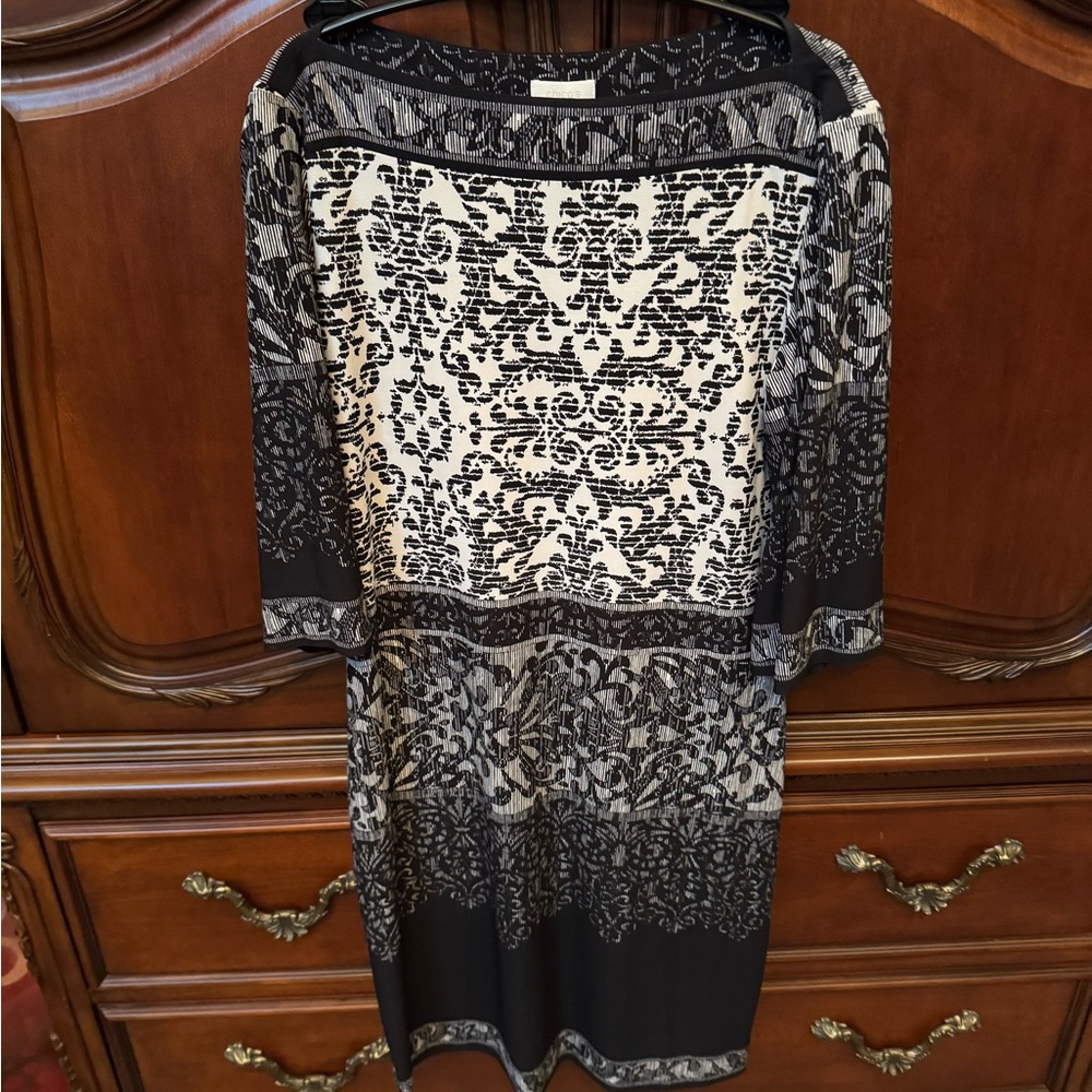 Chico's Elegant Black and Cream Patterned Dress